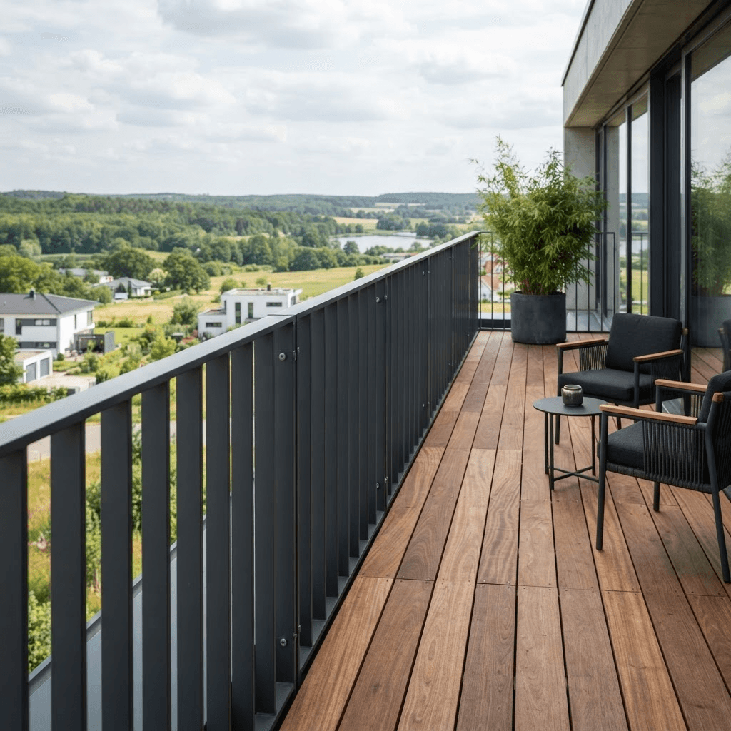 Private Dachterrasse mit vertikalem Aluminiumgeländer